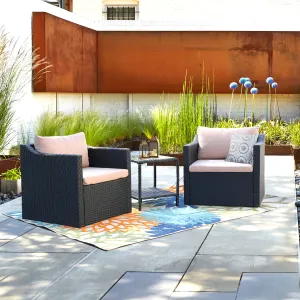 3pcs Patio Group Seating Seat Cushion Wicker Rattan Conversation w/ Table Set