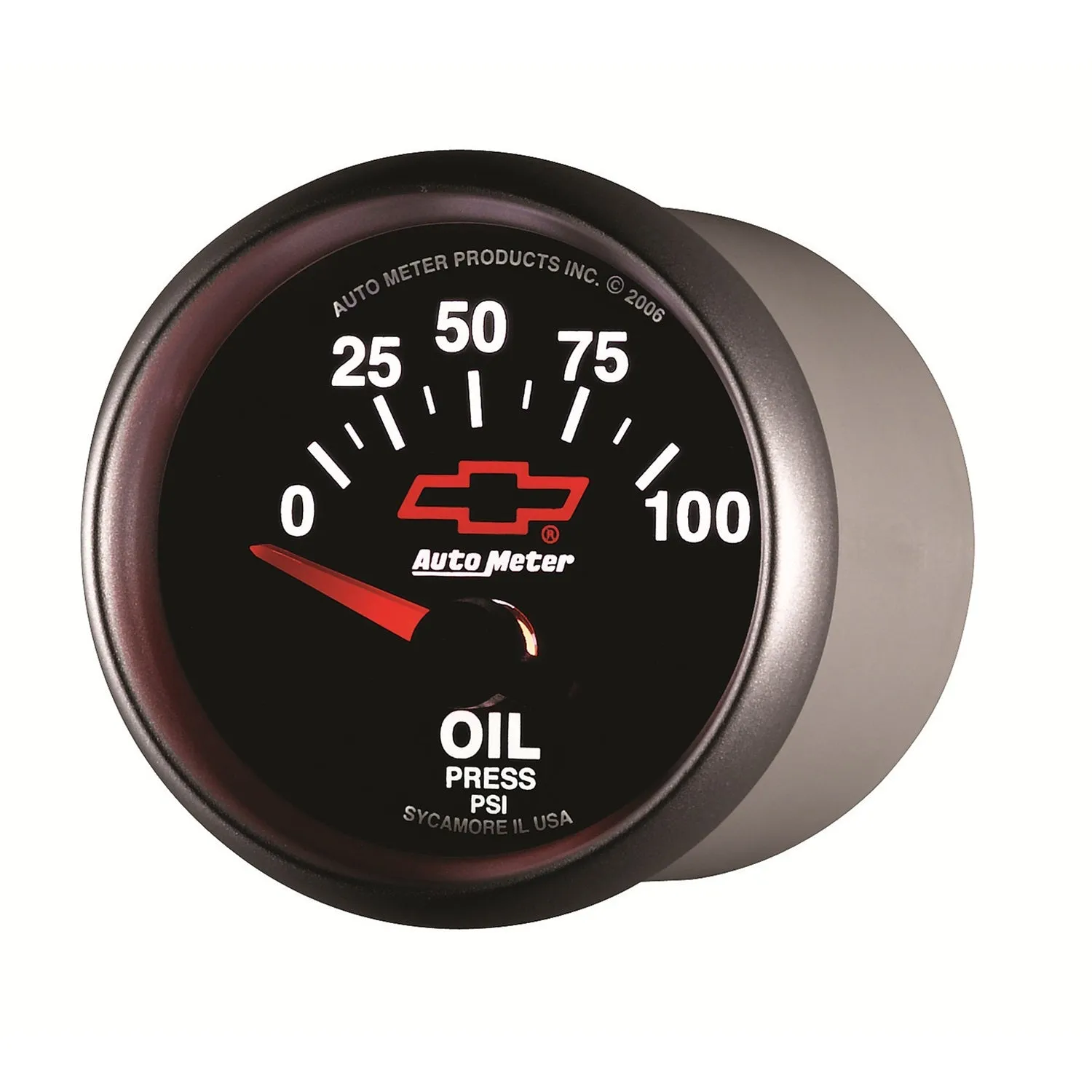 AutoMeter 3627-00406 GAUGE; OIL PRESSURE; 2 1/16in.; 100PSI; ELECTRIC; CHEVY RED BOWTIE; BLACK