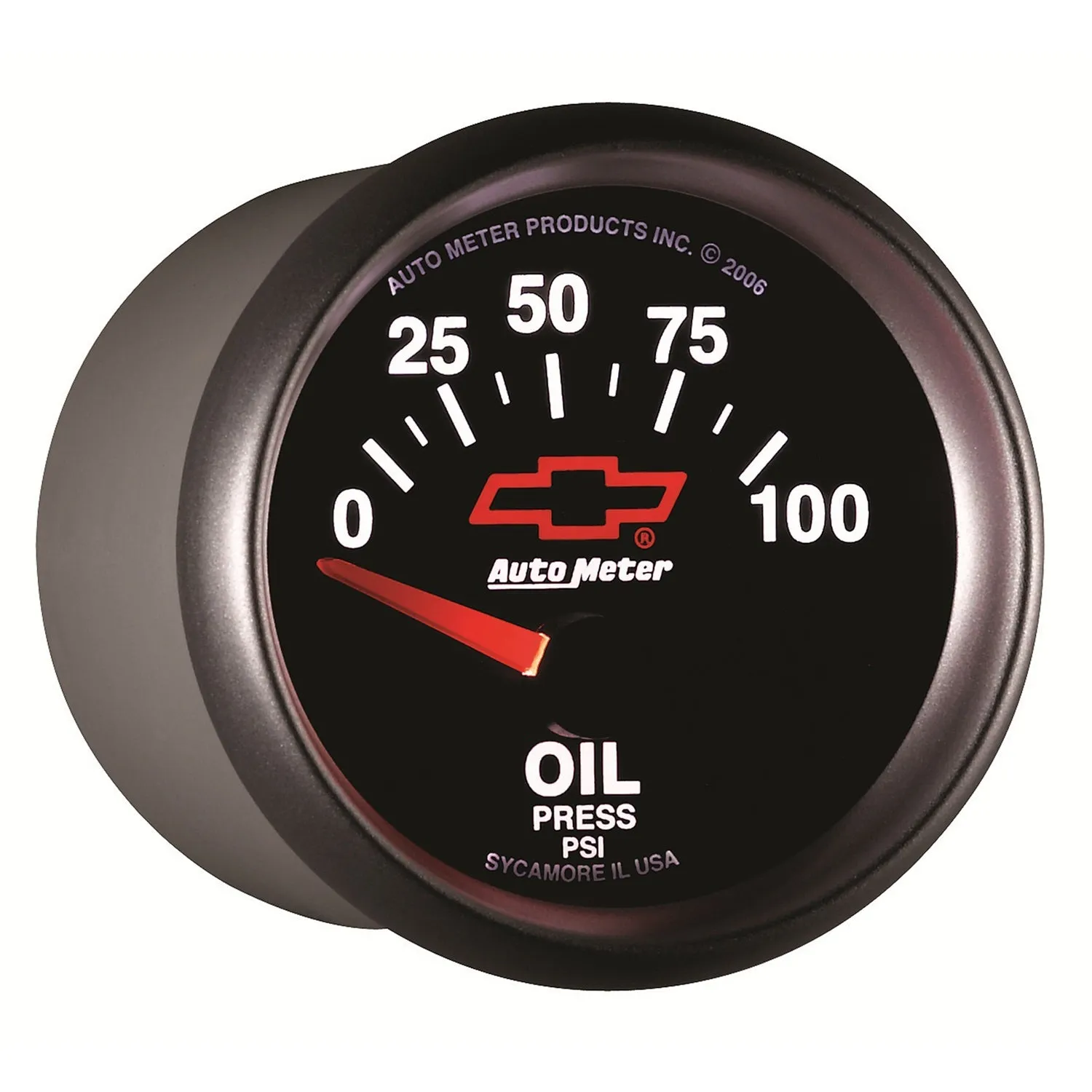 AutoMeter 3627-00406 GAUGE; OIL PRESSURE; 2 1/16in.; 100PSI; ELECTRIC; CHEVY RED BOWTIE; BLACK