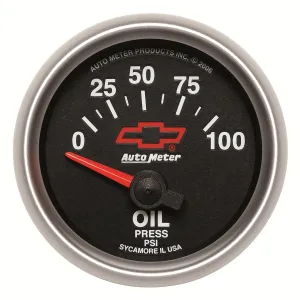 AutoMeter 3627-00406 GAUGE; OIL PRESSURE; 2 1/16in.; 100PSI; ELECTRIC; CHEVY RED BOWTIE; BLACK