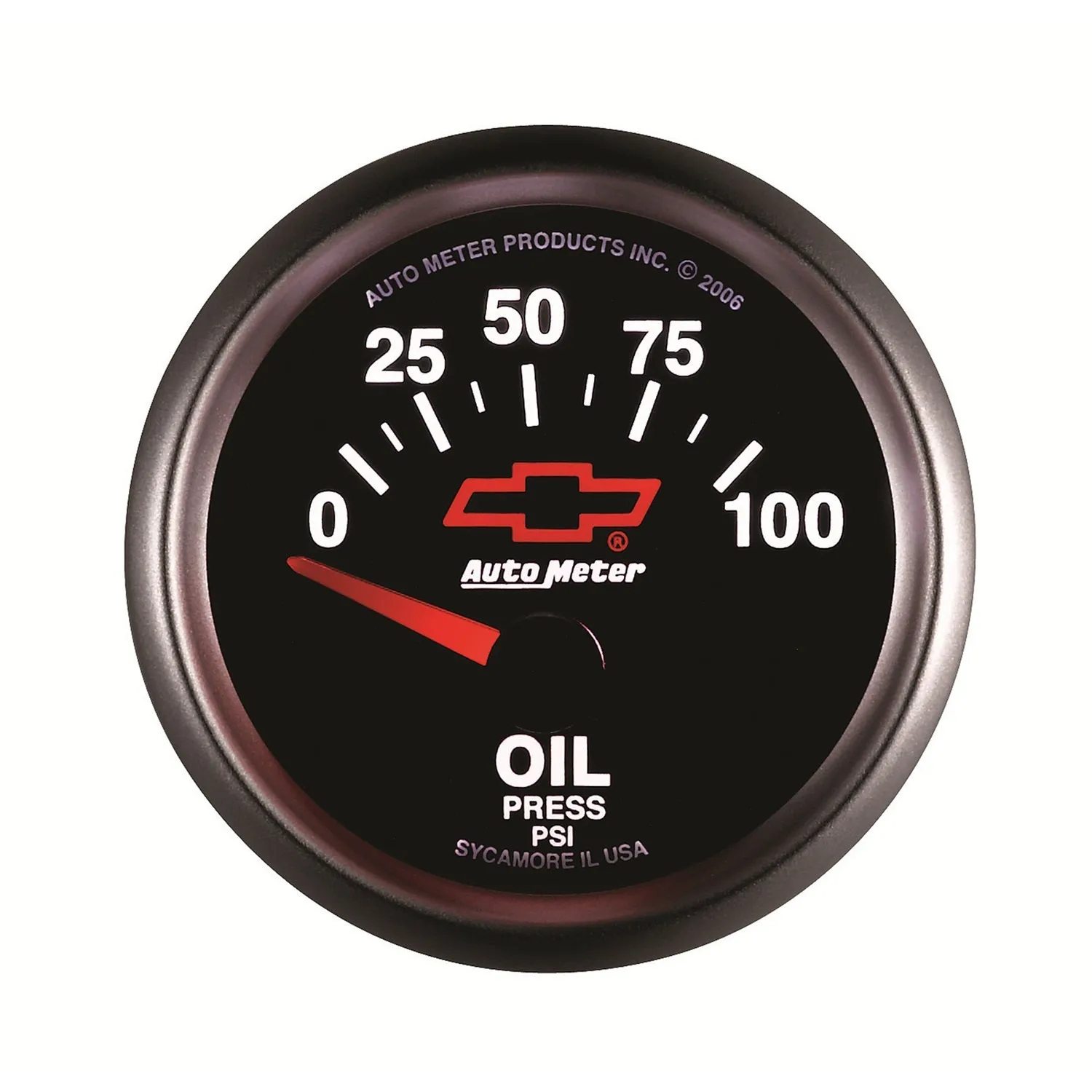 AutoMeter 3627-00406 GAUGE; OIL PRESSURE; 2 1/16in.; 100PSI; ELECTRIC; CHEVY RED BOWTIE; BLACK