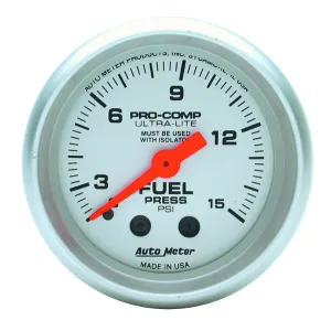AutoMeter 4311 GAUGE; FUEL PRESSURE; 2 1/16in.; 15PSI; MECHANICAL; ULTRA-LITE