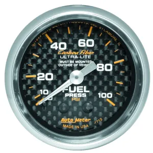 AutoMeter 4712 GAUGE; FUEL PRESSURE; 2 1/16in.; 100PSI; MECHANICAL; CARBON FIBER