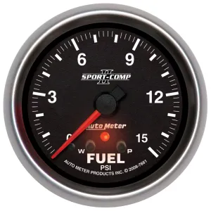 AutoMeter 7661 GAUGE; FUEL PRESS; 2 5/8in.; 15PSI; STEPPER MOTOR W/PEAK/WARN; SPORT-COMP II