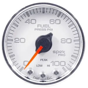 AutoMeter P31411 GAUGE; FUEL PRESS; 2 1/16in.; 100PSI; STEPPER MOTOR W/PEAK/WARN; WHT/CHRM; SPEK