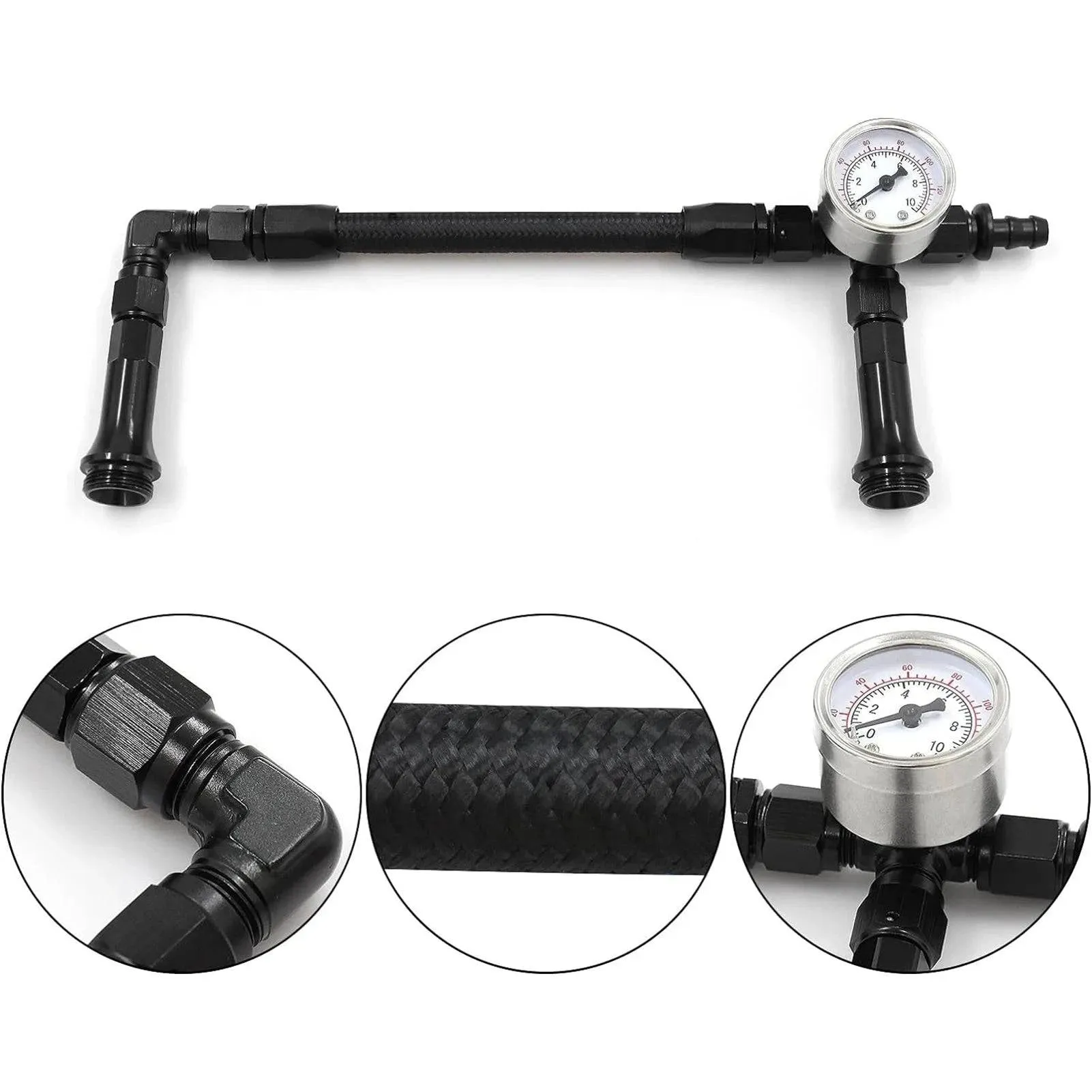 Braided AN6 Dual Feed Carb Fuel Line Double Pump with Vacuum Pressure Gauge for 4150 Holley Carburetor 7/8''-20 Thread