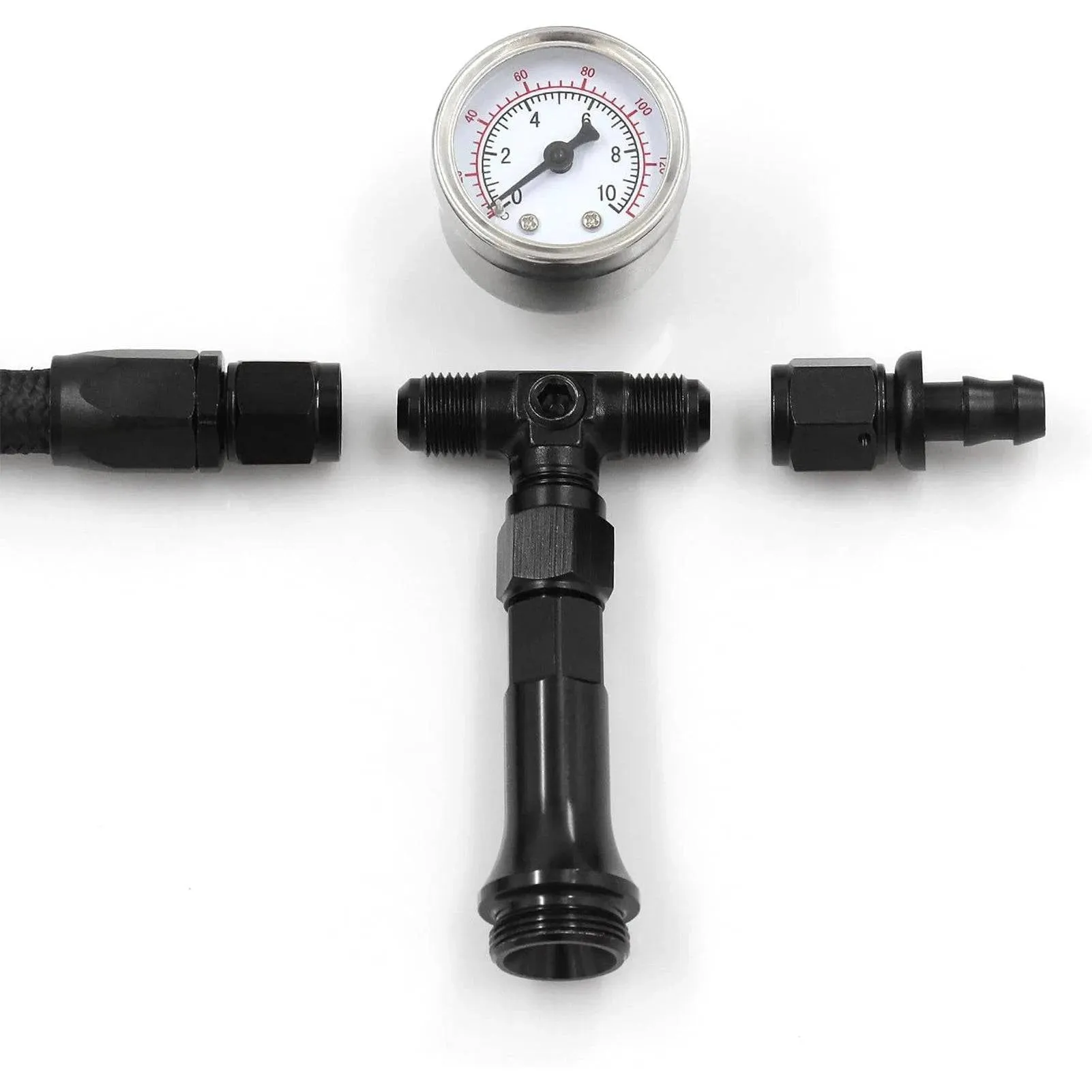 Braided AN6 Dual Feed Carb Fuel Line Double Pump with Vacuum Pressure Gauge for 4150 Holley Carburetor 7/8''-20 Thread