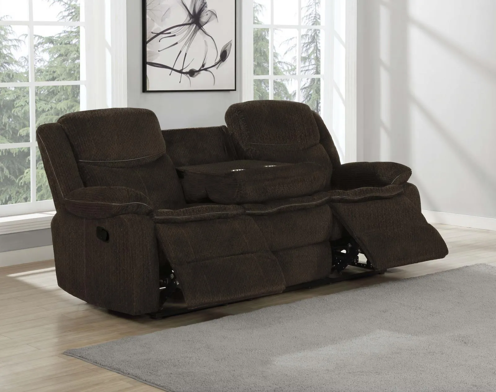 Brown - Jennings Upholstered Motion Sofa With Drop-down Table Brown