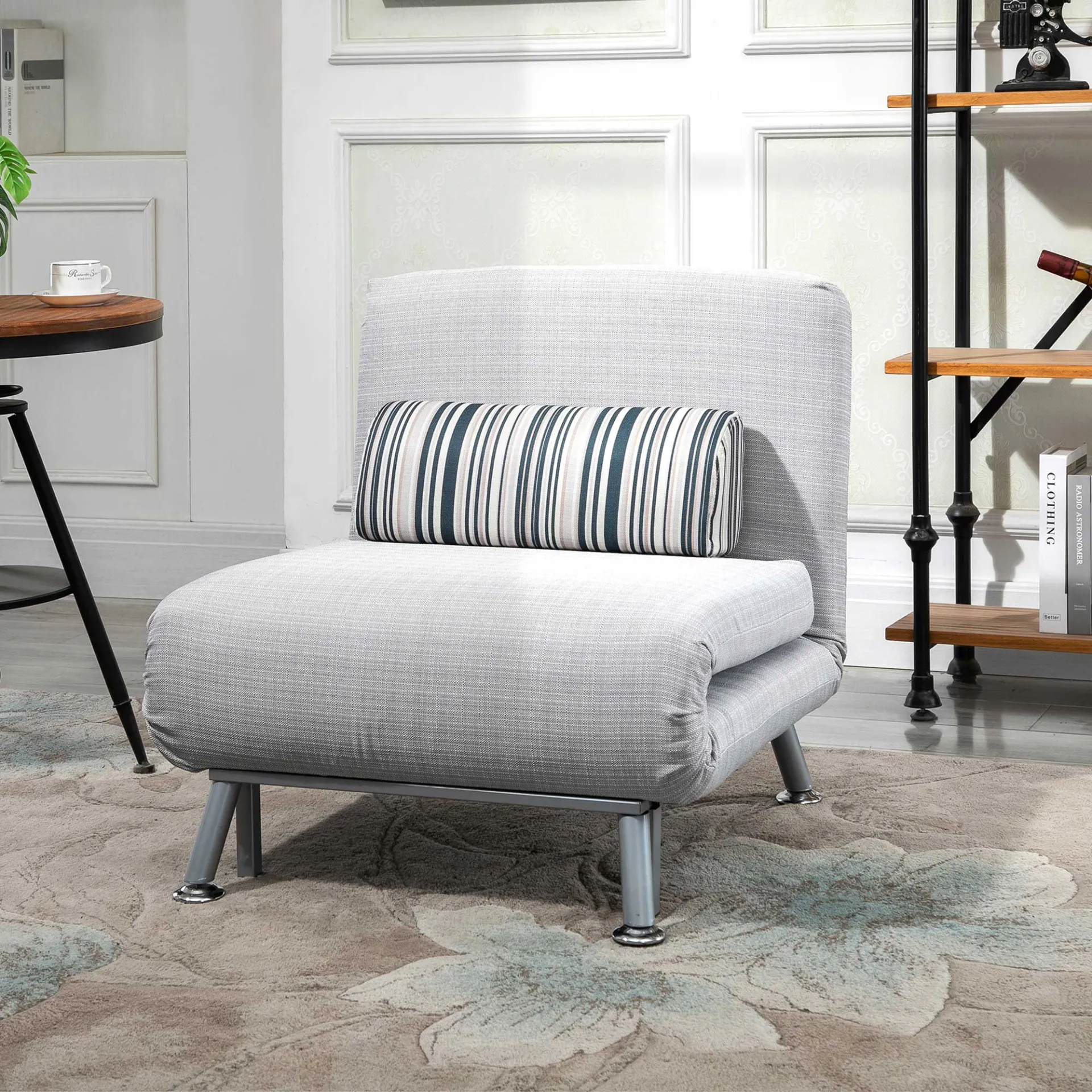 HOMCOM Convertible Single Sofa Bed - Multi-Function, Space-Saving 1 Person Sleeper with Adjustable Back and Pillow, Grey