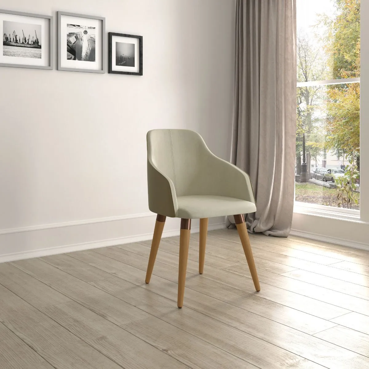 Martha Double-Sided Fabric Leather Accent Chair in Beige