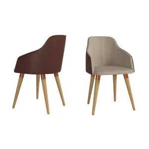 Martha Double-Sided Fabric Leather Accent Chair in Brown - Set of 2