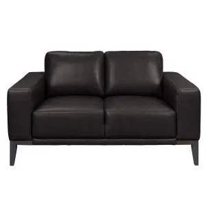 Modern 2-Seater Leather Sofa, Wide Arms, Brown Legs - Lorenzo
