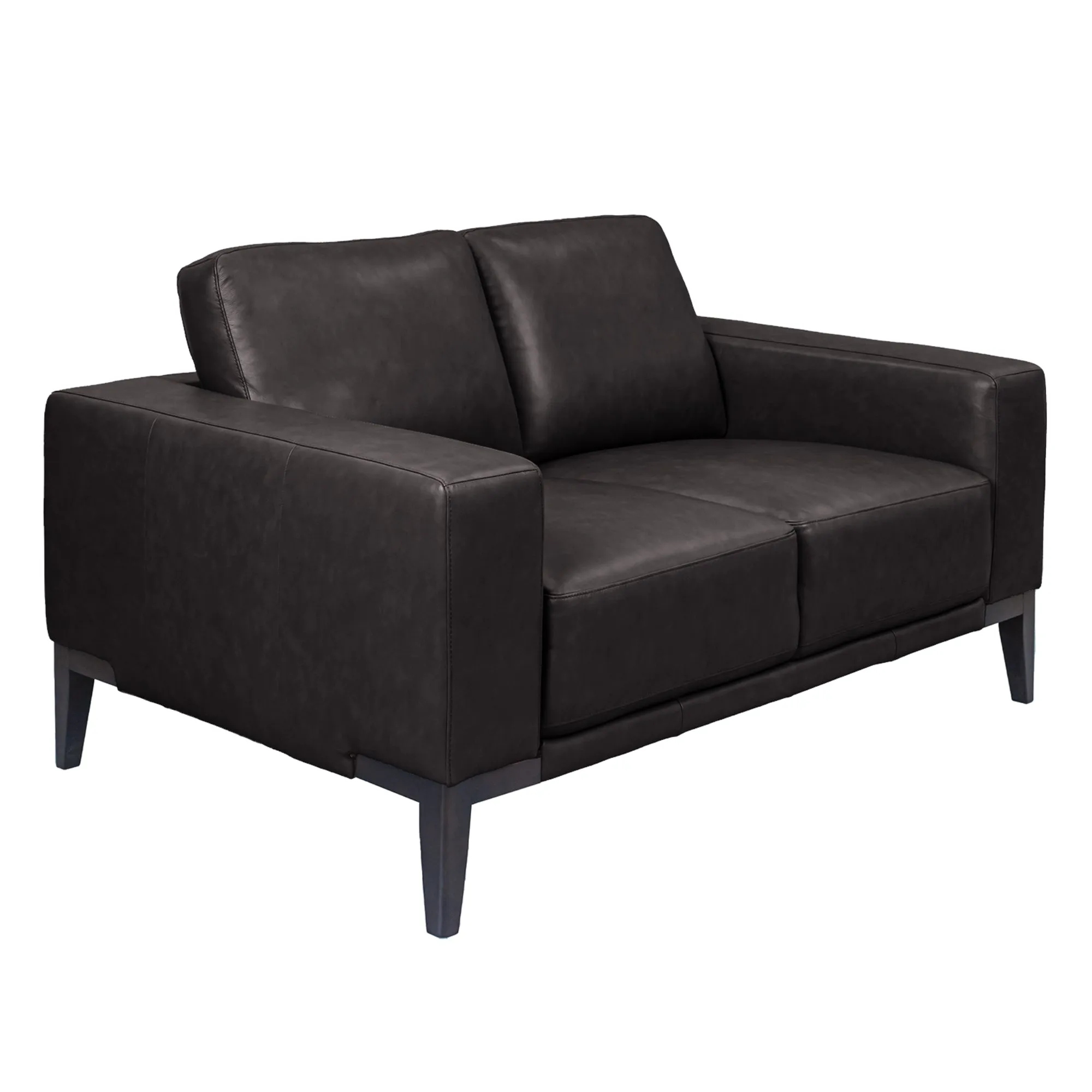 Modern 2-Seater Leather Sofa, Wide Arms, Brown Legs - Lorenzo