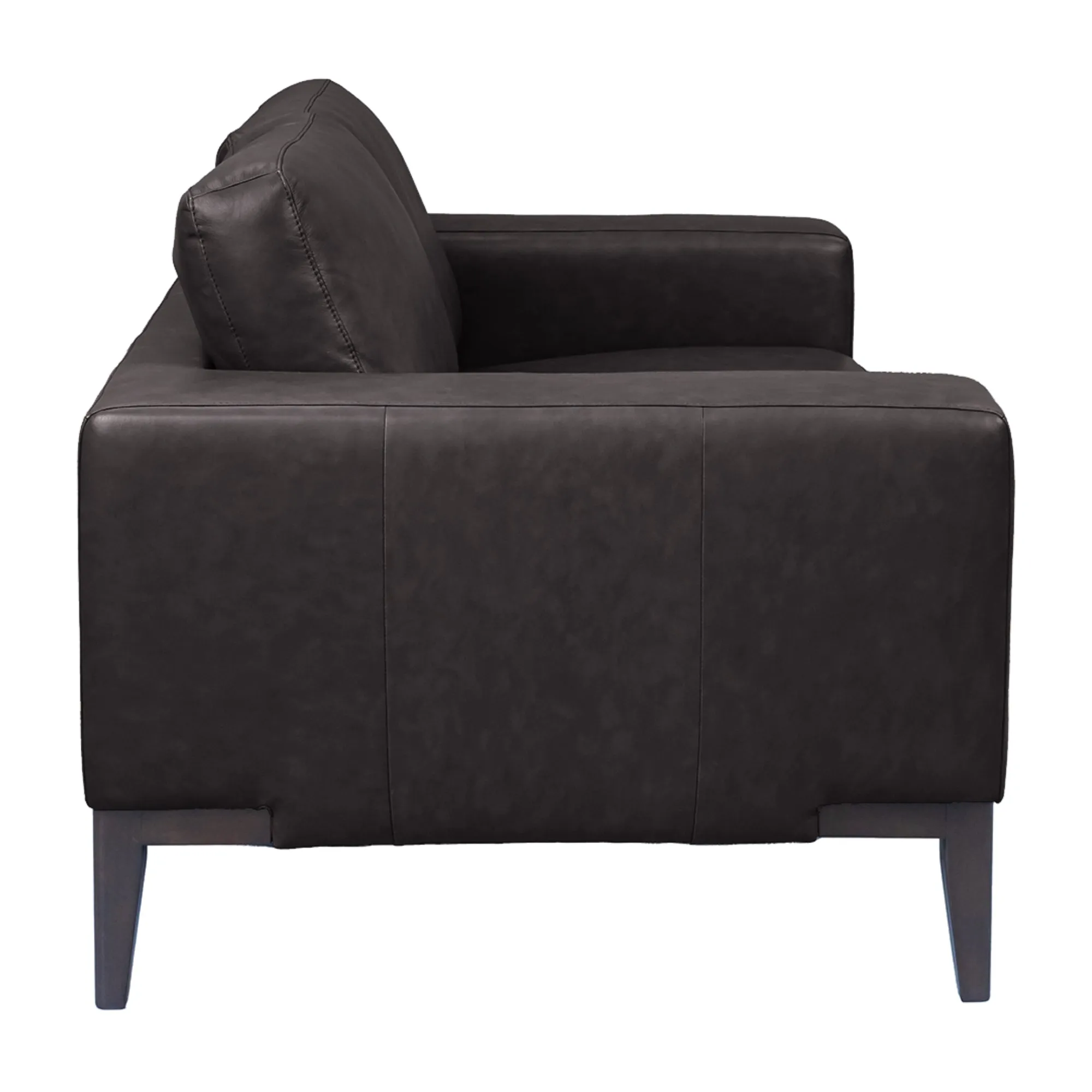 Modern 2-Seater Leather Sofa, Wide Arms, Brown Legs - Lorenzo