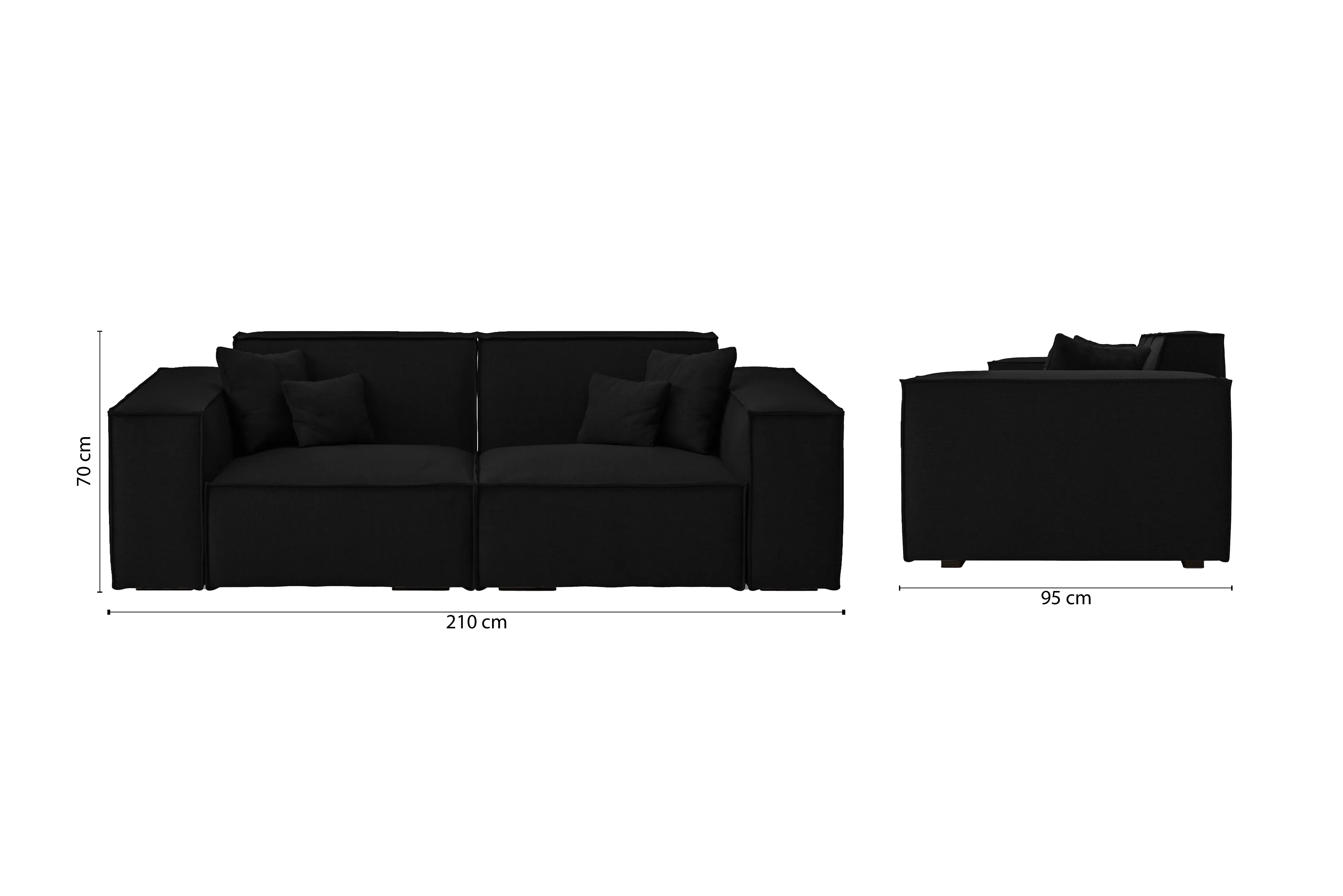 Naples 2 Seater Sofa Black Linen Fabric
