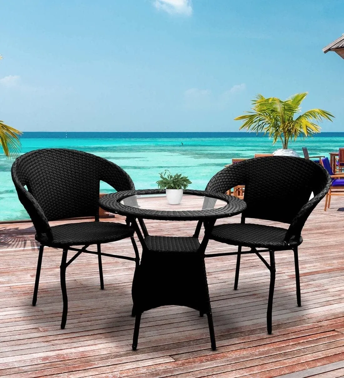PRATHAM INDIA Beautiful Outdoor Garden Furniture Set for Coffee Table, Balcony Furniture, Office Furniture Patio Seating Set (Standard, Black(2 Chair 1 Table))