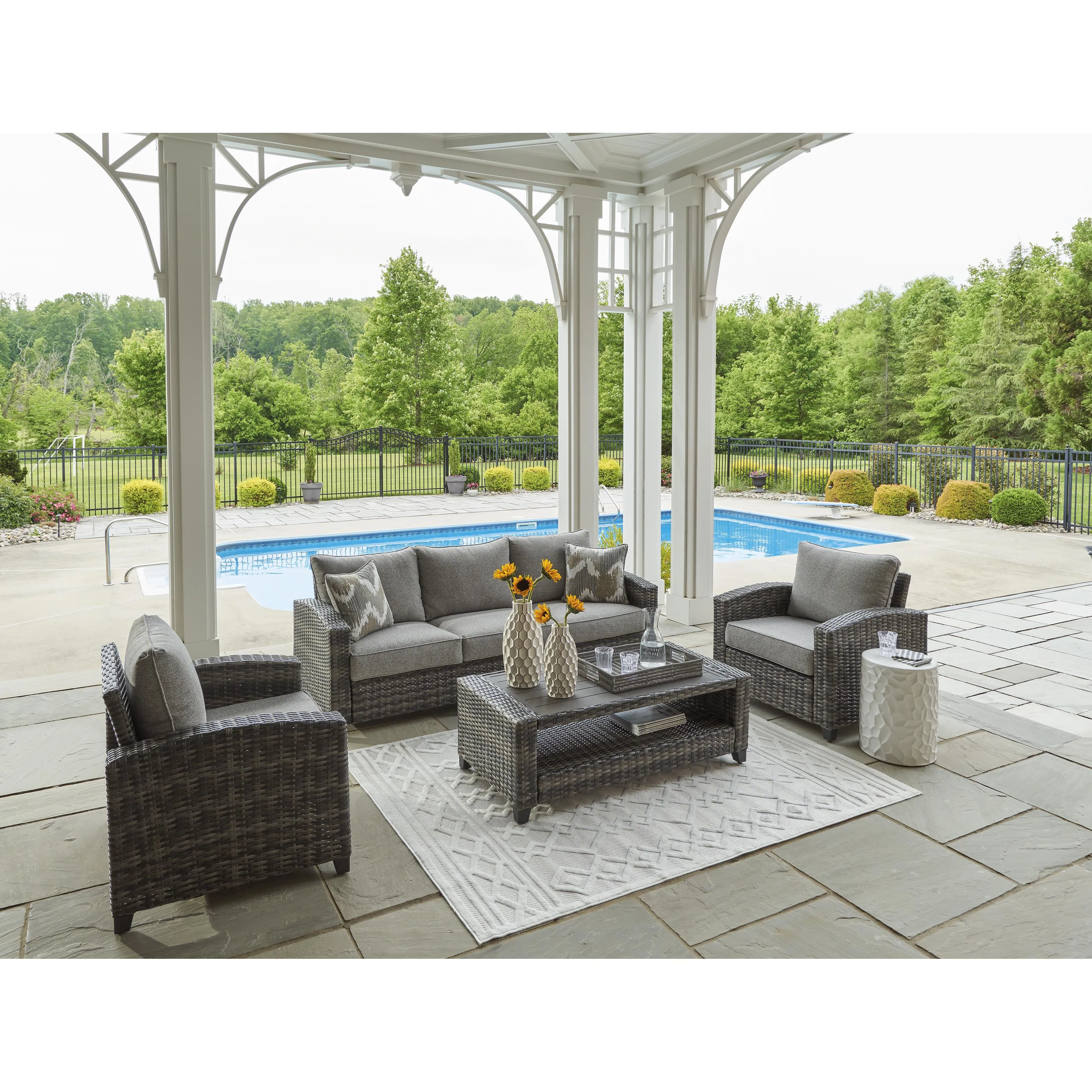 Signature Design by Ashley Oasis Court P335-081 Sofa/Chairs/Table Set
