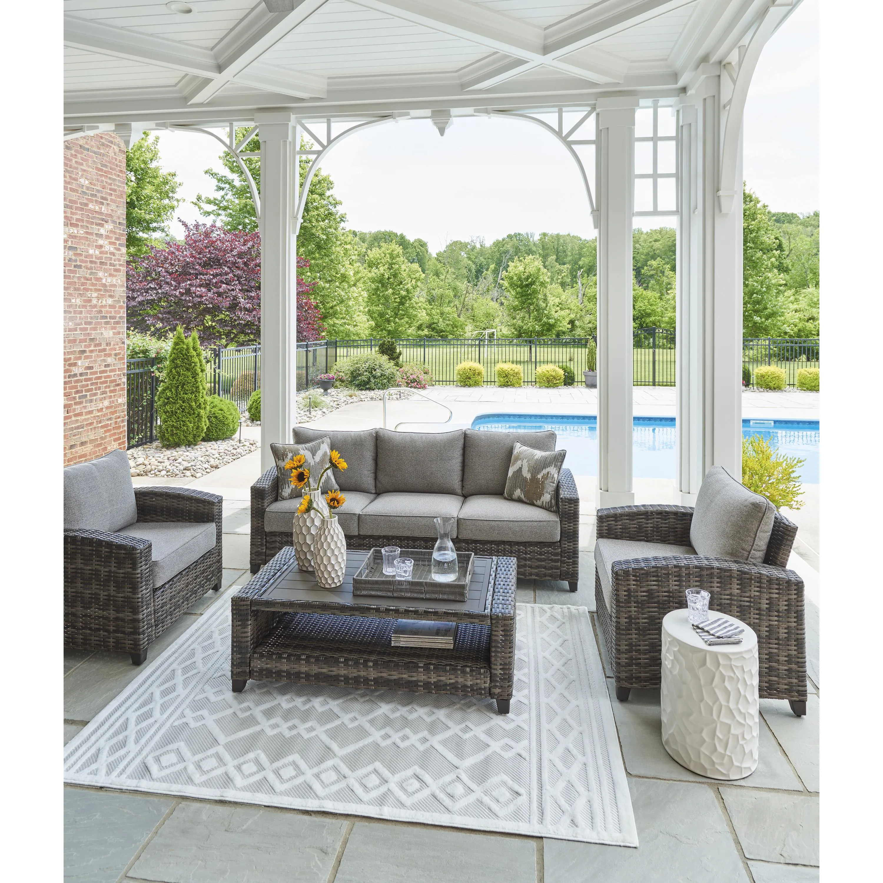 Signature Design by Ashley Oasis Court P335-081 Sofa/Chairs/Table Set
