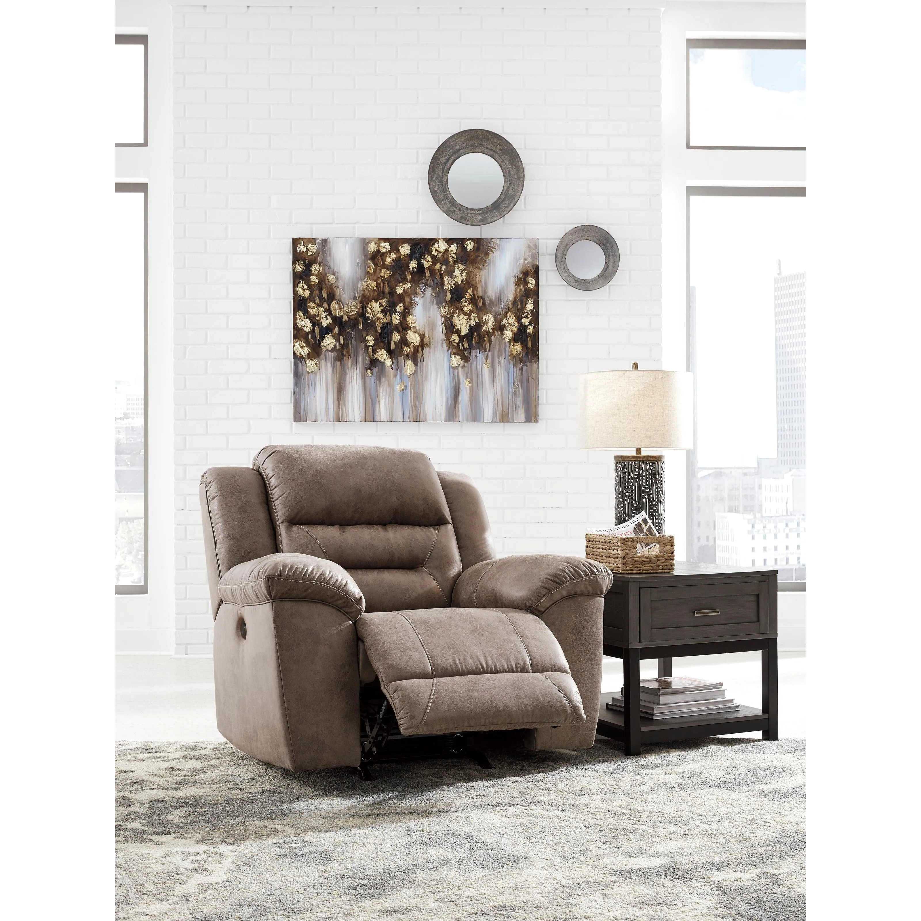 Signature Design by Ashley Stoneland Power Rocker Leather Look Recliner 3990598C