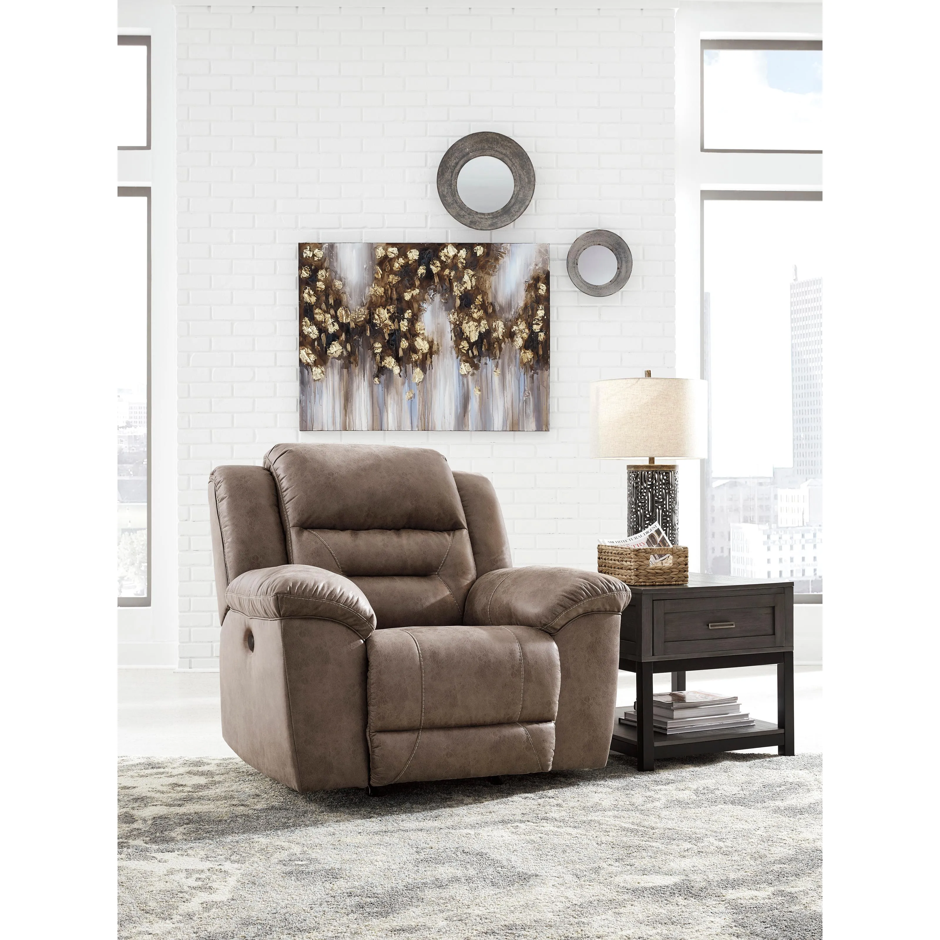 Signature Design by Ashley Stoneland Power Rocker Leather Look Recliner 3990598C