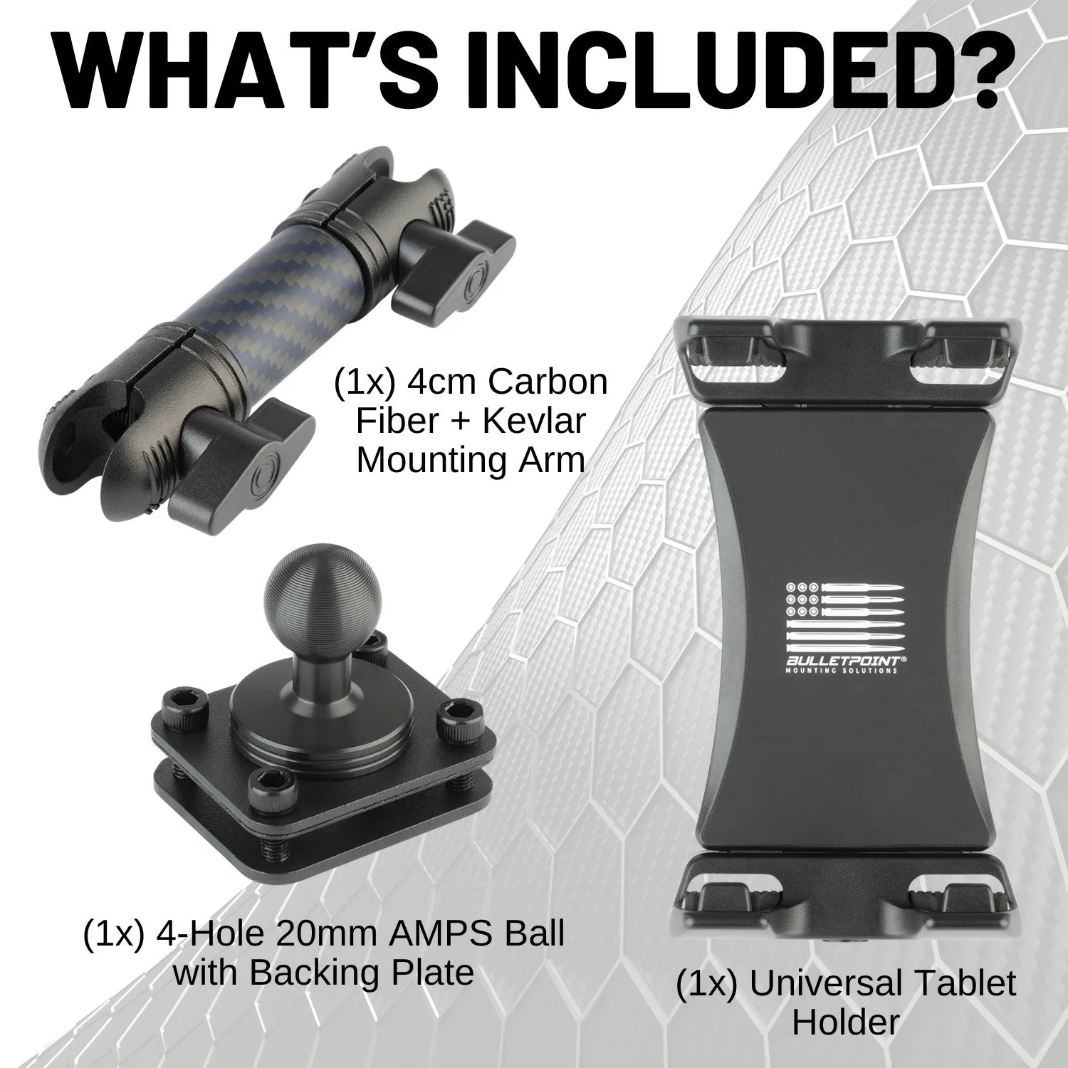 Tablet Holder with Mounting Arm   AMPS Mounting Plate with 20mm Ball