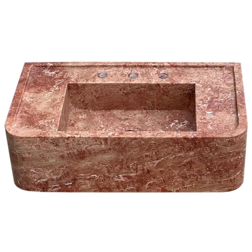 TCSC | Red Travertine Rectangular Wall-mount Bathroom Sink (W)16" (L)30" (H)8"