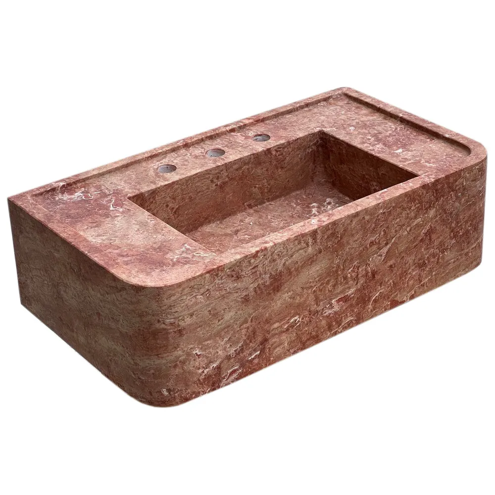 TCSC | Red Travertine Rectangular Wall-mount Bathroom Sink (W)16" (L)30" (H)8"